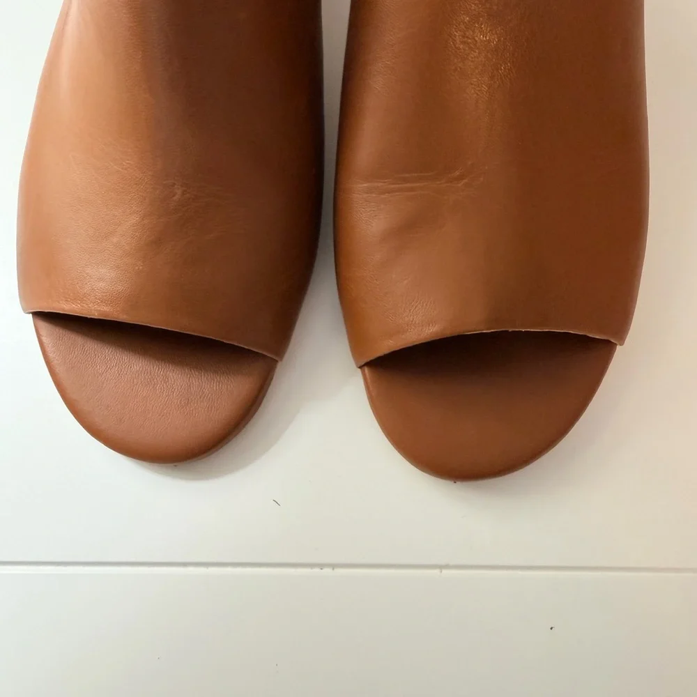 Able Renee round heel Women's Tan Leather Slide Mule - Classic Open-Toe Heel - Picture 12 of 13